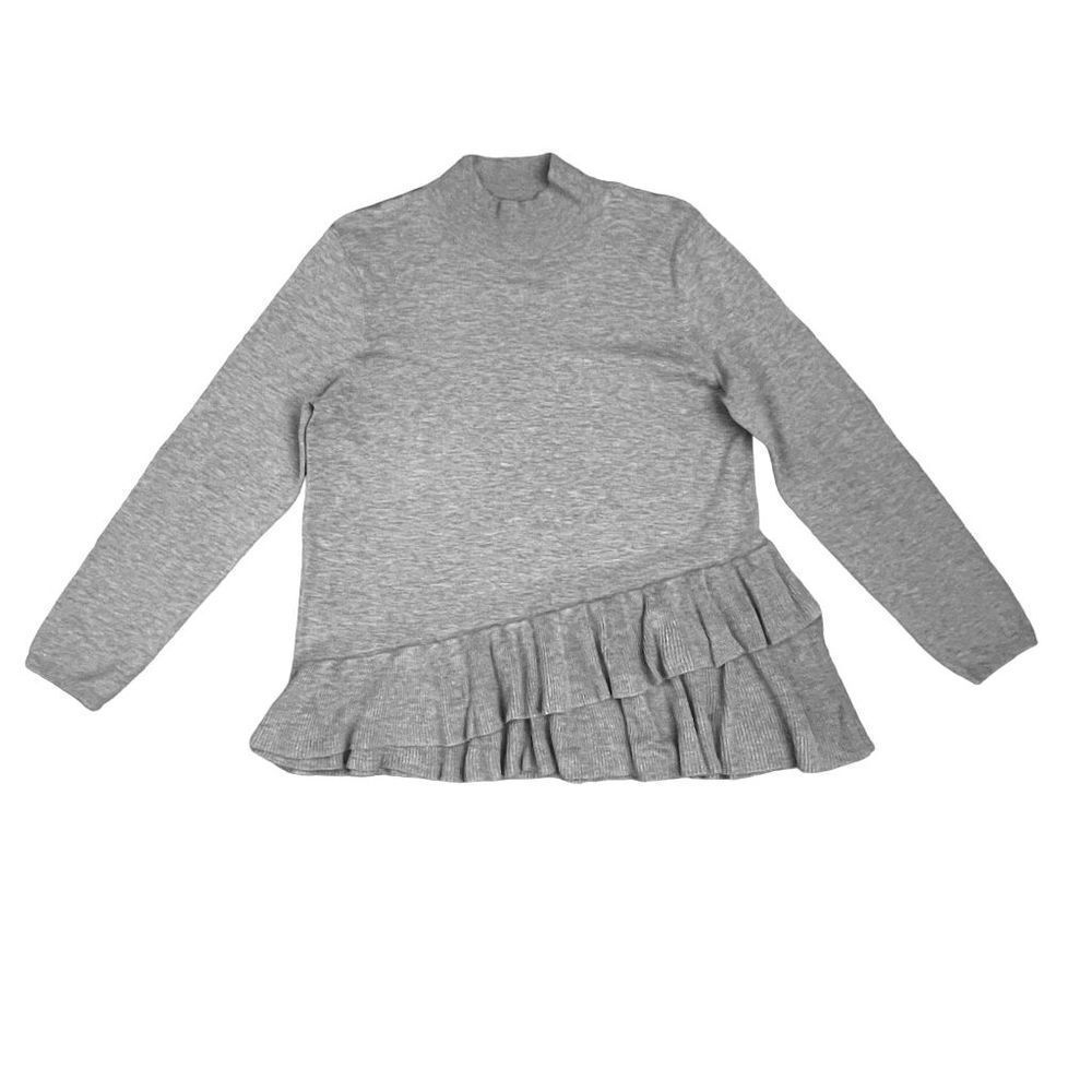THE LIMITED Size L Mock Neck Layer Ruffle Hem Sweater Grey Heather EUC